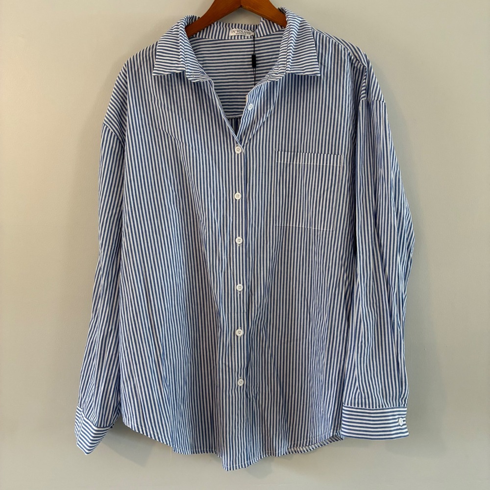 IN'VOLAND Button Down Top 20W Oversized Coastal Preppy Office Capsule Nautical